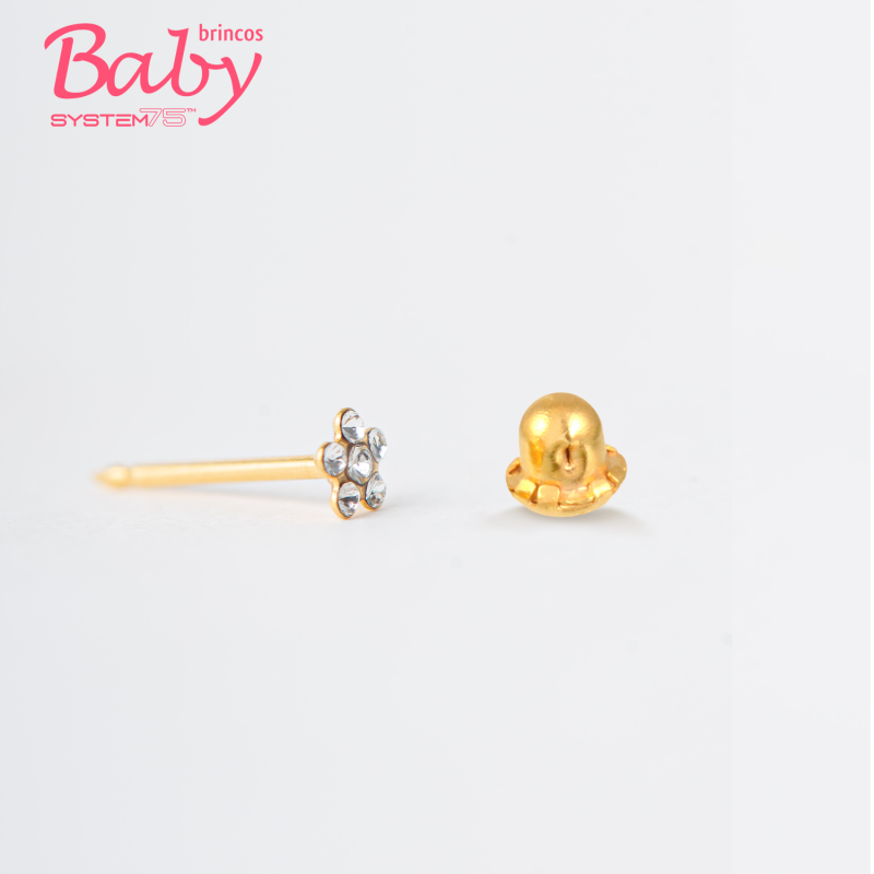 Brinco Baby Daisy Cristal 3mm Dourado Brinco Baby Daisy Cristal 3mm Dourado